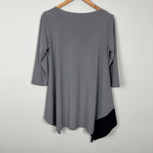 Sun Kim Tunic Top Womens XS Gray Asymmetrical 3/4 Sleeve Oversized Stretch Relax - Picture 8 of 10